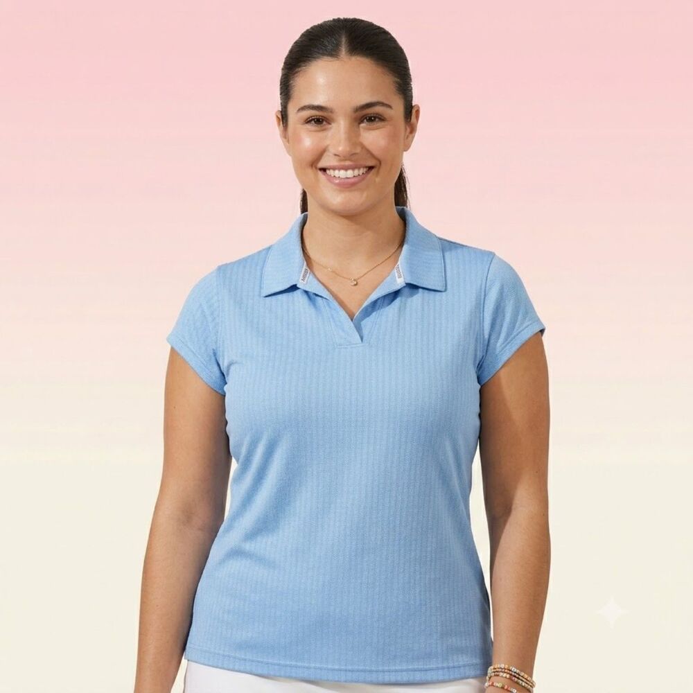 Pebble Beach Performance Polo Shirt V Neck Blue Golf  Cap Sleeve XL Summer Cool